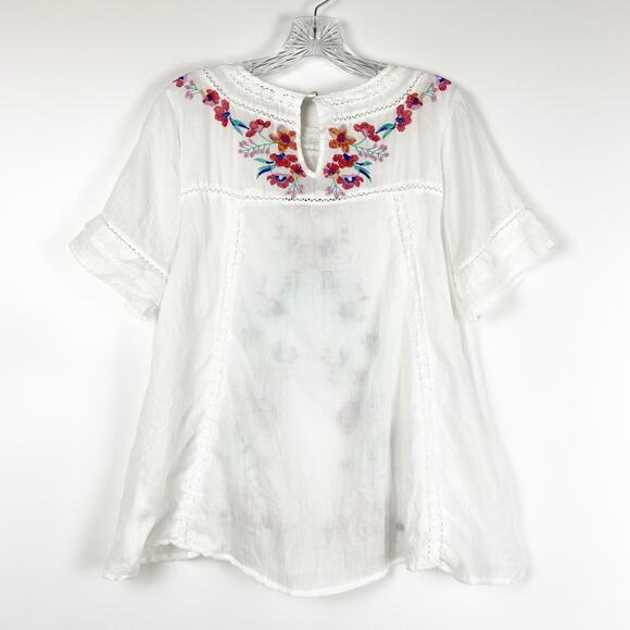 Umgee Short Sleeve Embroidered Blouse White Floral Oaxaca Peasant Womens Size M - Picture 8 of 12